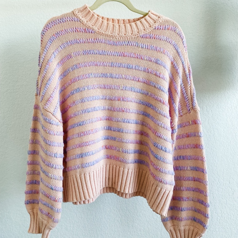 Lovers + Friends Pastel Striped Crew Neck Sweater